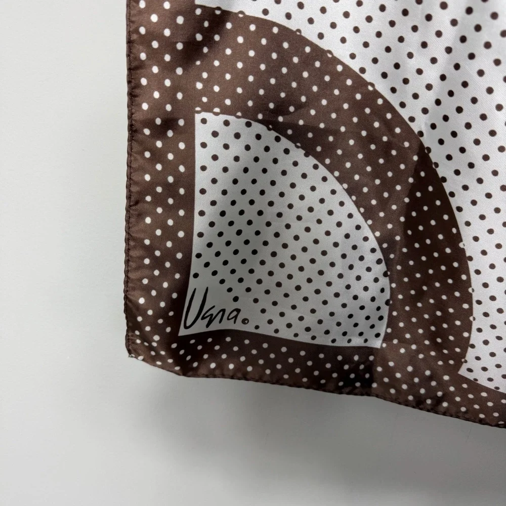 Vera Vintage Silky Scarf Square Chocolate Brown White Polka Dot